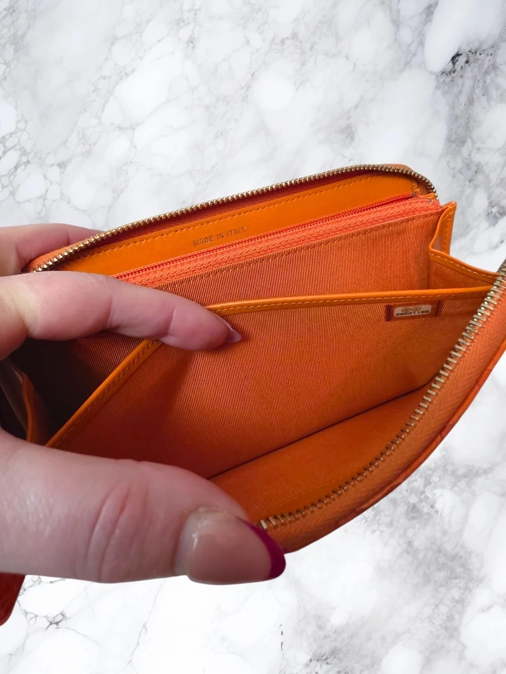 Chanel Burnt Orange Python Snakeskin Zip Around Wallet CC Logo Exotic Leather